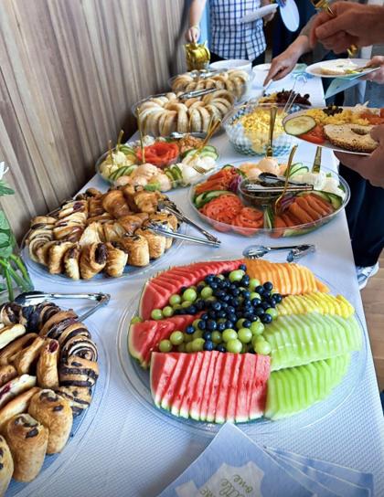 A kosher catered spread laid out for a bris