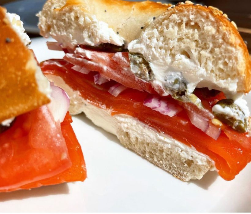 Goldie's Lox — smoked salmon, cream cheese, capers, red onion & tomato on a poppyseed bagel